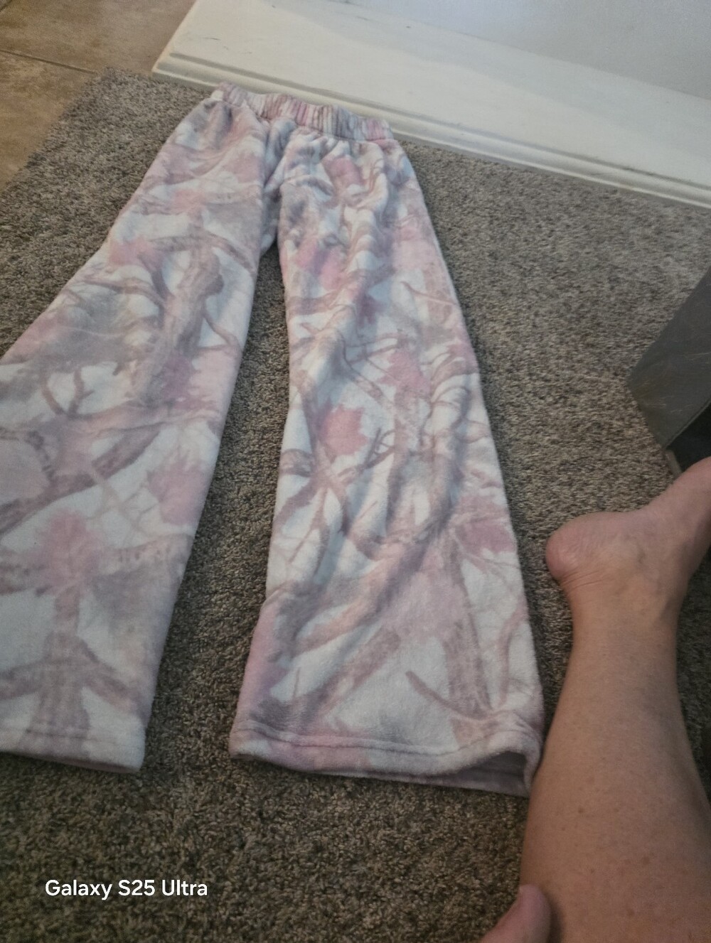 Soft Pink & White Kids Plush Pajama Pants